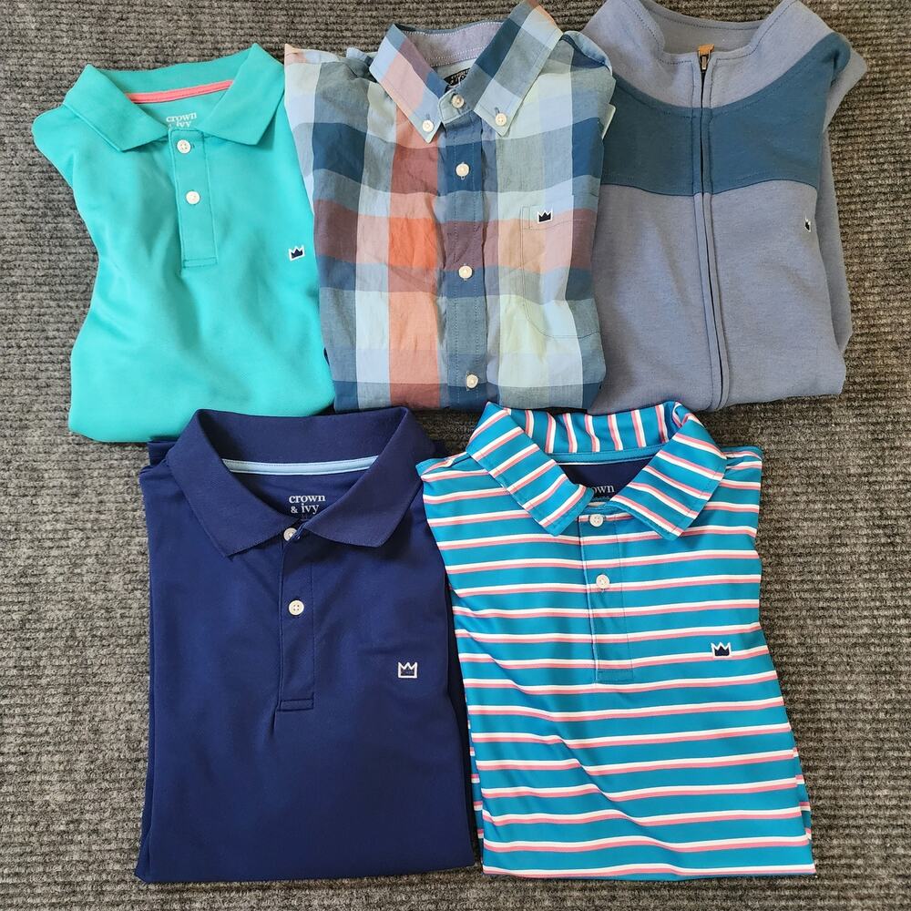 Crown & Ivy Boys Size Large Blue Lot of 4 Shirts and 1 Vest